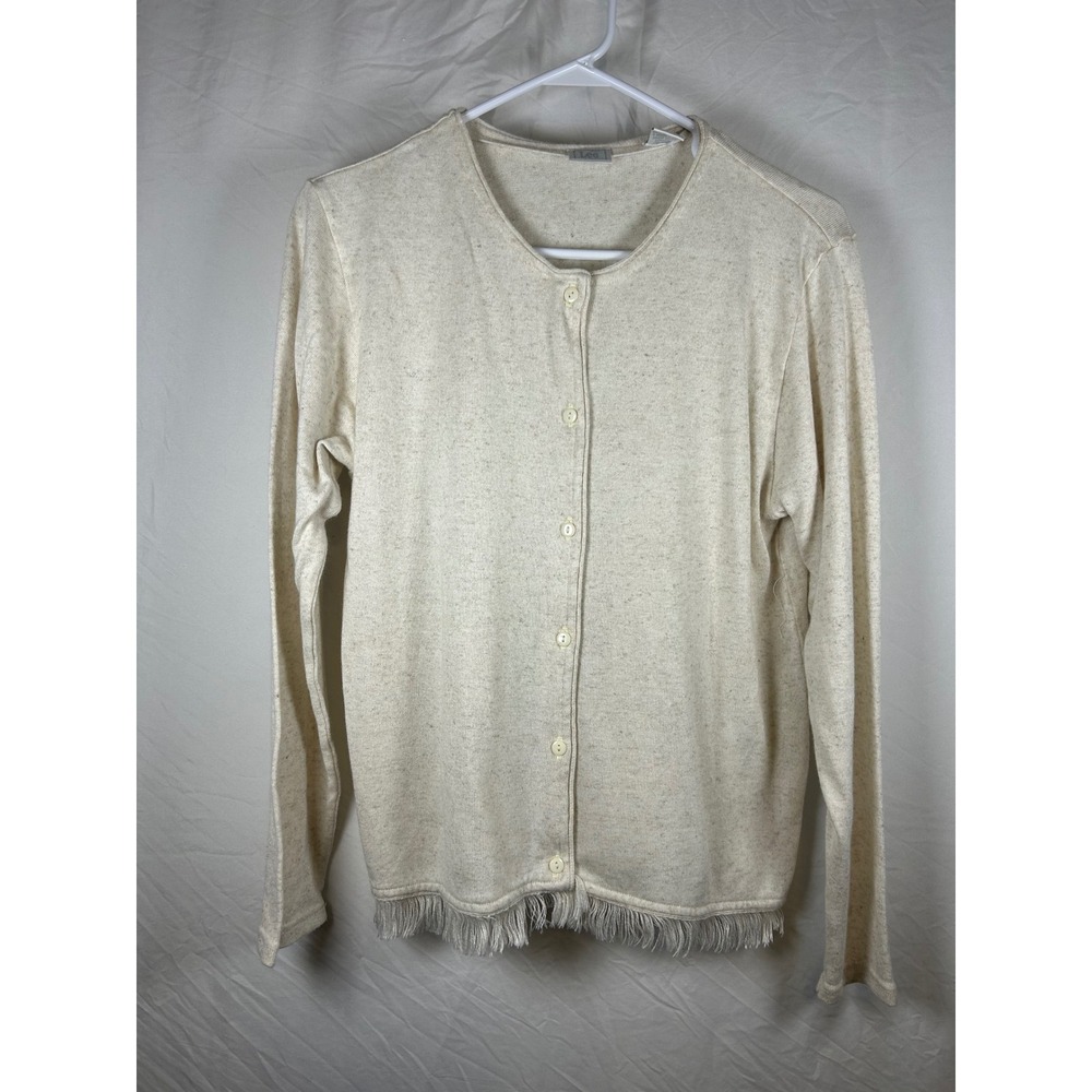 Lee Cream Fringe Hem Button Front Cardigan Sweater Womens‎ XL Linen Blend Cream